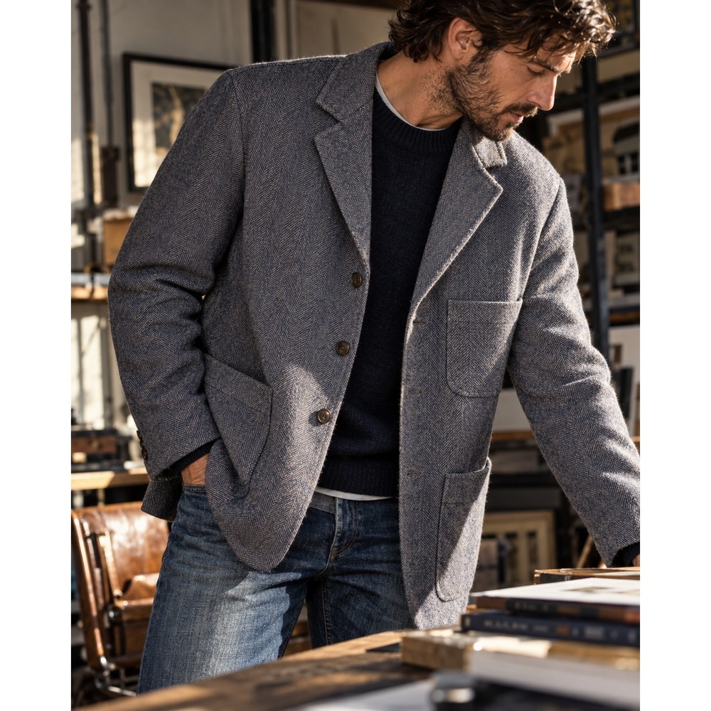 Pendleton Heritage Limited Edition Herringbone Wool Pocket Blazer Jacket Blue L